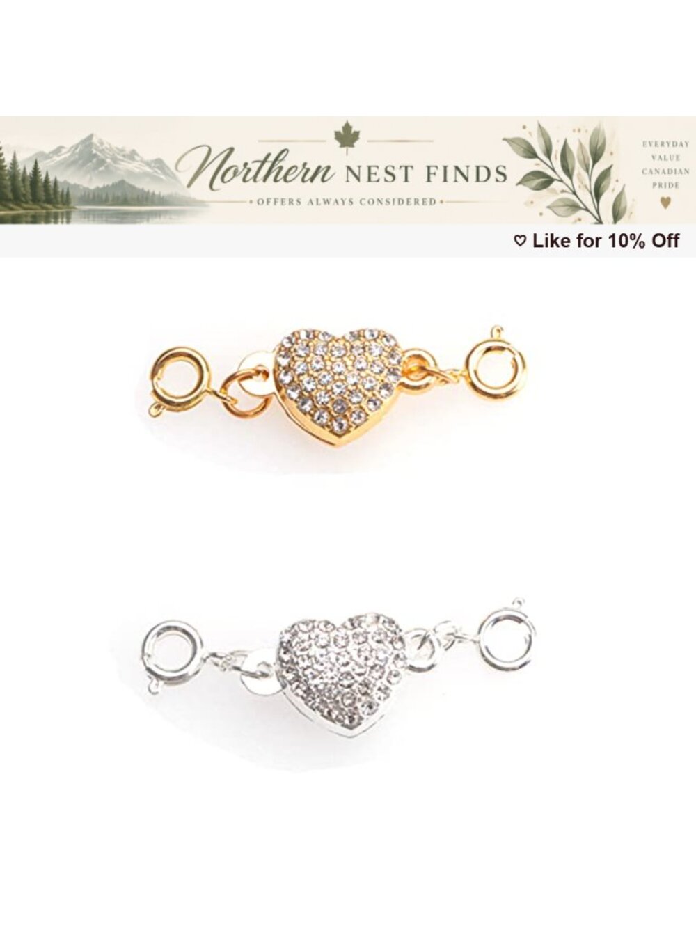 Heart Shape Locking Magnet Clasp Rhinestone Chain Extender DIY Jewelry Making